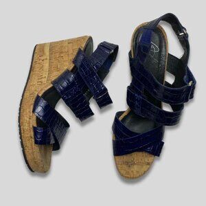 Donald J Pliner Blue/Navy Leather Cork Wedges Size 8